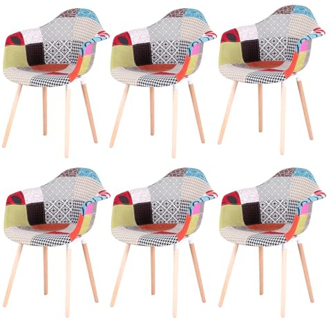 DEYARNA HOME Juego de 6 Sillas de Comedor Modernas, Sillón de Cocina con Cojín Tapizado y Patas de Madera de Haya,Rojo (A5)