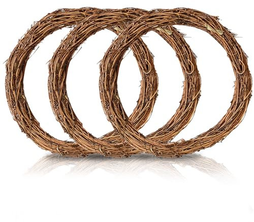 3PCS Natural Grapevine Wreaths - 25CM Handwoven Rattan Vine Branch Wreaths for DIY Crafts, Christmas, Halloween, Easter, Weddings & Home Decor - Ideal for Front Door, Wall Hanging & Party Decorations