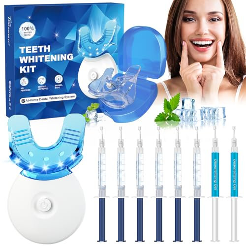 Kit Sbiancante Denti Professionale - Sbiancamento Denti LED 6 Gel + 2 Gel Desensibilizzanti, Rimuove Macchie Profonde