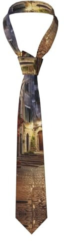 Italienische Krawatte mit altem Straßendruck, Herrenkrawatte, 3,6 x 7,9 x 12 m, Krawatte für Herren, jedes Outfit, Allzweck, Schwarz, Schwarz, Einheitsgröße