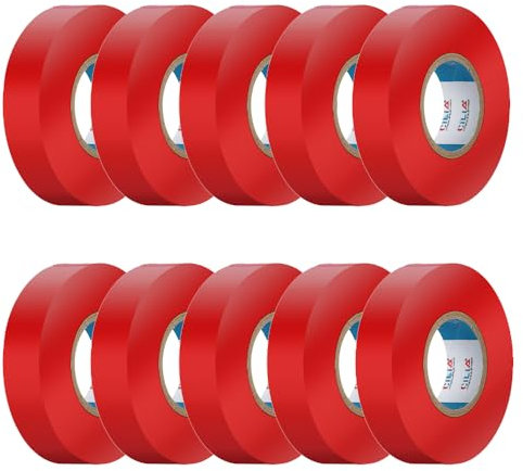 CILIA Ruban isolant électrique 19 mm x 25 m10 pièces PVC de réparation et de liaison, ruban adhésif, 7 couleurs pour tension jusqu'à 6 kV, professionnel, électrique, flexible, auto-extinguible (rouge)