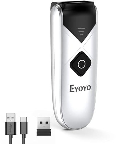 Eyoyo 2D&1D Bluetooth Barcode-Scanner, tragbarer drahtloser Mini-Barcode-Leser mit 2.4G Wireless&Bluetooth&USB Kabelverbindung, QR Code Scanner für Telefon, Tablet PC