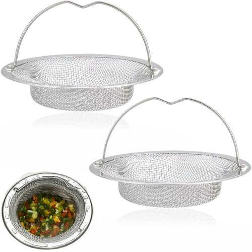 2PCS Coladores de Fregadero de Acero Inoxidable con Asa, Rejilla Cocina con Filtro de Drenaje Antiobstrucción, Diámetro Exterior 11 cm, Diámetro Interior 7 cm, Altura 2 cm