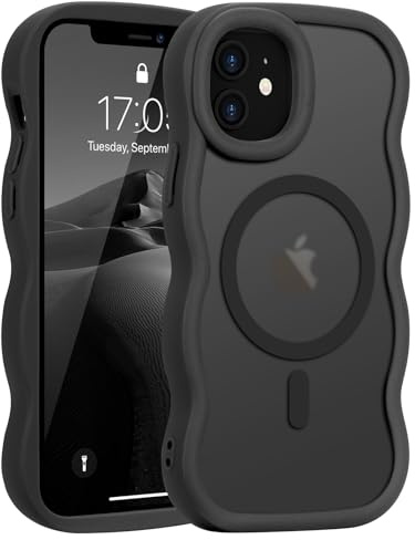 Pepmune Cover per iPhone 12/iPhone 12 Pro Compatibile con MagSafe, Nero | Cornice Ondulata Forma Magnetica Custodia. Traslucida Opaca Protettiva Sottile Antiurto Case per Donne Ragazze.