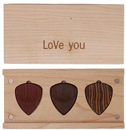Qukaim Gitarrenplektren-Aufbewahrungskoffer, Gitarrenplektrum, Aufbewahrungshalter, Holzkiste mit 3 Plektren, Gitarrenplektren-Box Halter für Instrumenten-Akkories, 11,9 x 6,9 x 3 cm, Geschenkidee für