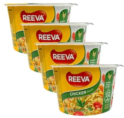 Reeva's Chicken Flavour Cup Noodles 75G Instant Noodles with Vegetable and Herb Flavour Ready to Eat, Product of Ukraine Pack of 4