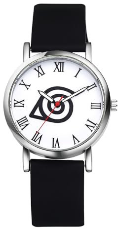 OIDEA Unisex Anime Armbanduhr aus Silikon: Schwarz Silikonarmband Analog Quarz mit Römischer Zifferblatt Geschenk für Herren Damen Junge Mädchen