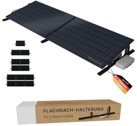 Solamount® | PV Flachdach Halterung ohne Bohren | Für 2 Module | Schwarz | Flachdach oder Bodenmontage | Einfache Montage