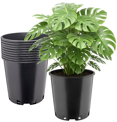 Garronda Blumentopf rund hoch Kunststoff Ø26 x 26 cm (12L) 10er Set mit Drainagelöchern Pflanztopf Robustes PP Pflanzgefäß für Garten Gewächshaus Balkon Anzucht Innen Außenbereich Schwarz GD-0203
