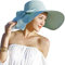 Lanzom Sombrero de paja con lazo grande para mujer de 5.7 pulgadas, grande, plegable, enrollable, para playa, sombrero de sol UPF 50+, Verde, Talla única