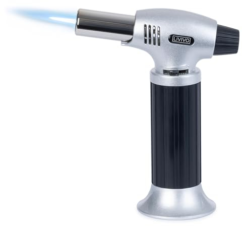 LIVIVO Kitchen Baking Blow Torch Refillable Gas Butane Blowtorch Lighter Kit for Kitchen Cooking, Baking, Crème Brûlée, Meringue, BBQ, Catering Chef, Culinary - Adjustable Flame Lighter