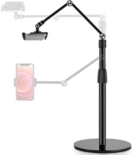 Viozon Tablet Phone Overhead Stand, Height & 360 Degree Angle Adjustable, Aluminum Desktop Stand, Compatible with 3.5-11 Cellphone or Tablet Such as iPhone iPad Pro Air Mini, Samsung, Nexus