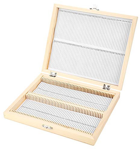 Microscope Slide Box, Glass Slide Wooden Storage Box with Lock Storage for Lab Glass Prepared Microscope Slides Storing Tool 22.8 * 18.8 * 3.5cm