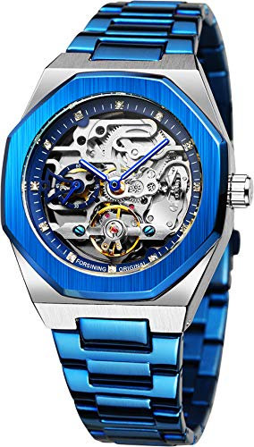 Tiong Blaue Metall Armee Automatische Uhr Tourbillon Edelstahl Steampunk Rahmen Männer Mechanische Uhr