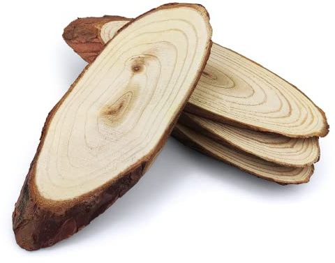 4x Holzscheiben Baumscheiben Deko Holzscheiben 15 cm oval ohne Loch Naturholz ideal für Dekoration Handwerk DIY zum Basteln Bemalen Weihnachten Hochzeit