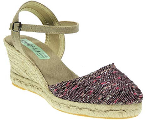 Calzados Romero 1802 Amelie 416 Alpargatas Valencianas Mujer en Cuña de Esparto Cáñamo y Yute Ajuste con Hebilla Fabricadas en España Fucsia Talla 39