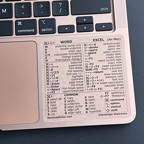 SYNERLOGIC (2 pcs) Word/Excel (for Mac) Keyboard Shortcuts Stickers | No-Residue Laminated Vinyl Cheatsheet MacBook Keyboard Stickers 83 x 83 mm (Clear/Black, 2 pcs)