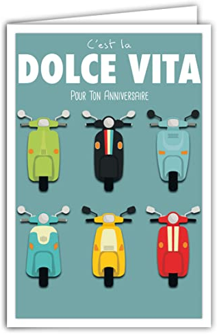 AFIE 69-4305 Geburtstagskarte mit Umschlag – Mini-Poster Format 17 x 11,5 cm – Roller mit 2 Rädern italienisch Dolce Vita Reise Retro Vintage – hergestellt in Frankreich