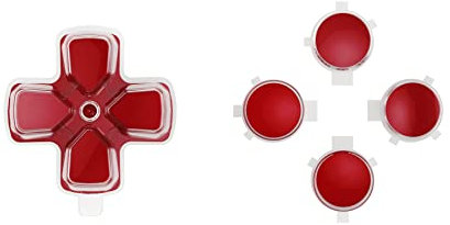 eXtremeRate Dos Tono Color Botones de Reemplazo para ps5 Accesorios Botones de Dirección Dpad Botones de Acción Sin Impresión de Letra D-Pad Teclas Botón para ps5 Mando(Rojo Carmín&Transparente)