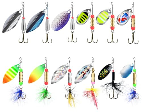 TRUSCEND Sorgfältig hergestellter Angelköder mit Hahnenschwanz mit Flash, Kupferkörper und Klinge, Zwei-Wege-Spinnlöffel-System, Angelspinner zum Jiggen, Süßwasser-Crappie-Jigs, Klingenköder für