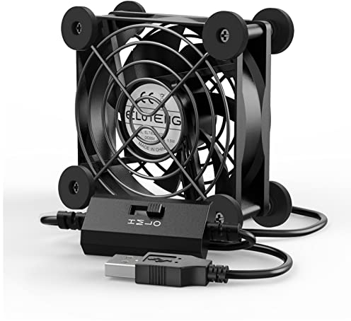 ELUTENG USB Lüfter 80mm 5V mit 3 Einstellbare Geschwindigkeiten mit 8 Schutzpolster stoßdämpfend, USB Ventilator Computer PC Lüfter 80mm für PS4 /TV Box/Receiver/AV Schrank/Router