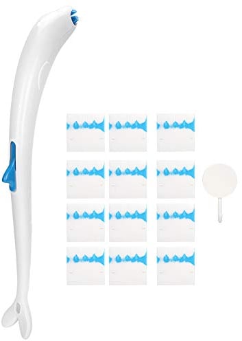 mumisuto Disposable Cleaning Toilet Brush Holder Toilet Fresh Brush Holder Cleaning System 1 Handle Brush, 12 Count Refills Toilet Brush and Holder Cleaning System Toilet Wand Kit (Dolphin.)