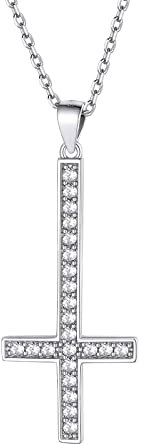 Supcare S925 Talisman Kette für Herren Damen Umgedrehtes Kruzifix Halskette Satan Kreuz Ketteanhänger Petruskreuz Anhänger mit weißer Zirkonia Cross Necklace Katholizismus Schmuck für Geburtstag