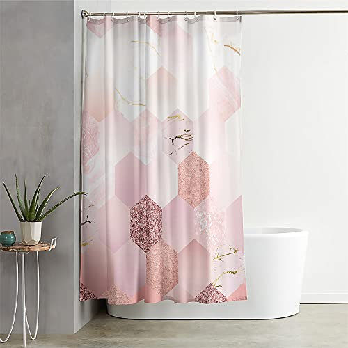 Hixingo Wasserdicht Duschvorhang 3D Marmor, Blickdicht Duschvorhänge mit 12 Duschvorhängeringen Duschvorhang Waschbar Duschvorhang Set für Badezimmer und Badewanne (180x200cm,Rosa sechseckig)