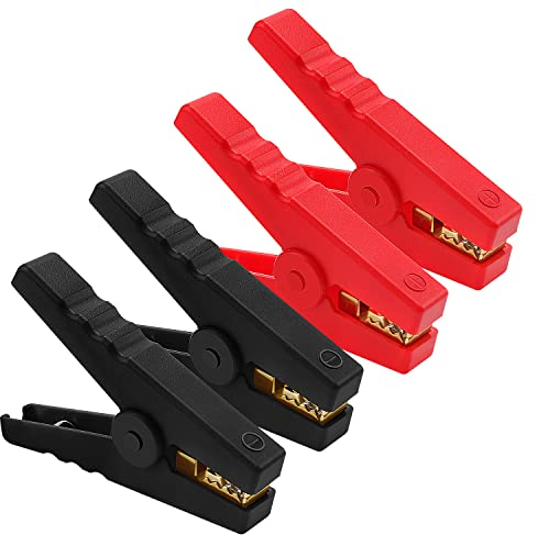 VooGenzek 4 PCS 100A Jump Lead Clamps, Heavy Duty Pure Copper Crocodile Clamps, Car Battery Alligator Clips, for Car Auto (96mm, Red + Black)