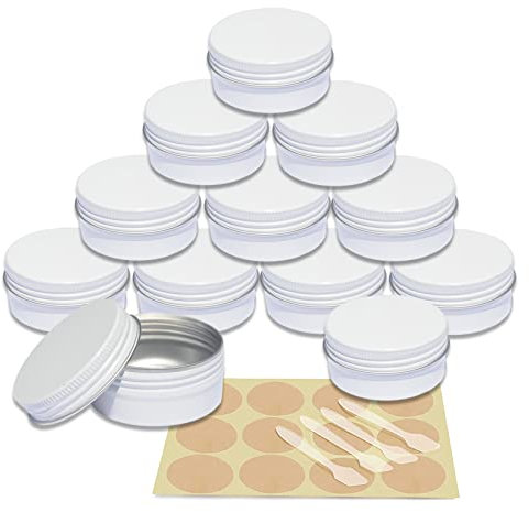 YANCAER 24 Pièces Pots en Aluminium Blanc de 50ml avec Couvercle - D57mm x H28mm Vide Ronde Cosmétiques Pot Conteneurs de Voyage pour Maquillage, Crème, Baume à Lèvres, Mini Bougies