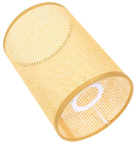 Abat-Jour Tambour en Rotin, Couvercle De Lumière Cylindrique, E27/E14 Tissé Naturel Abat-Jour en Rotin pour Lustres Lampes De Bureau De Table