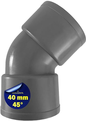 Bogen PVC U für Abflussrohr mit 45 Grad Winkel Ø 40 mm die Klebemuffe Wird zur Verbindung Zweier Rohre Verwendet - Garantie 10 Jahre - MONTERAL