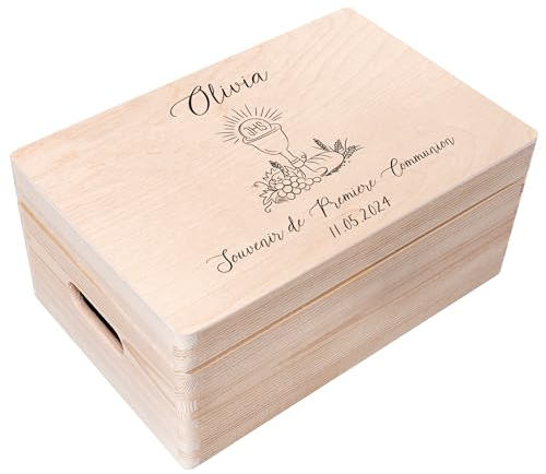 Creative Deco Personalisiert Kommunion/Jugendweihe Geschenke für Mädchen und Jungen - Holzkiste | Mehrere Kommunion Motiv | Individuelle Geschenk Erinnerungsbox | Erstkommunion Deko