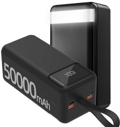 IAIGG Power Bank Portable Charger - Huge Capacity 50000mAh Fast Charging External Battery Pack with Flaslight & LED Display, Compatible for iPhone 15,iPad,Samsung,Laptop,Tablet and More (Black)