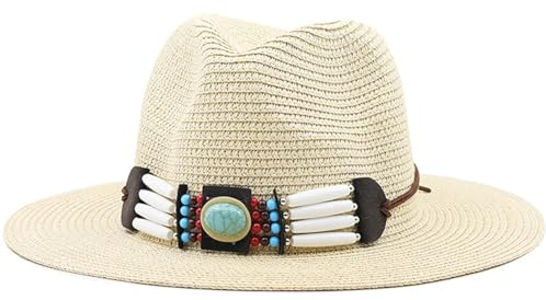 WUFANGBU Sonnenhut Strohhut Hut Damen Eimer West Cowboy Strohhut Panama Uv Schutz Sonnenblende Seaside Beach Hut Tide Hüte 60-62Cmverstellbar Beigeweiß