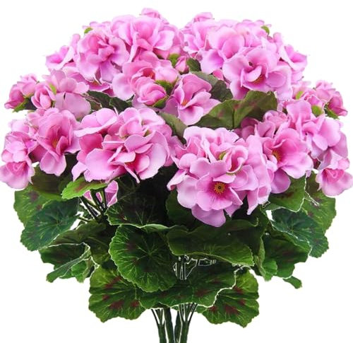 JUOPZKENN 4 fiori artificiali, gerani finti, gerani finti per fioriere da esterno, piante artificiali in seta, per decorazione floreale della casa, vaso, centrotavola (D)