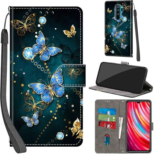 Handyhülle für Xiaomi Redmi Note 8 Pro Hüllen Premium Leder Case Klappbar Wallet Magnet Kartenfach Standfunktion Schutzhülle kompatibel mit Redmi Note 8 Pro Cover,Schmetterling