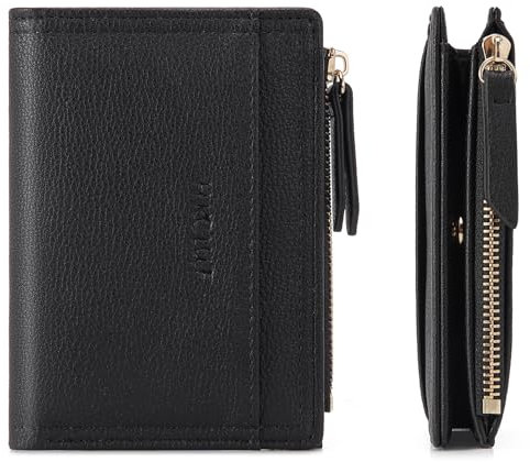 HKCLUF Portafoglio Piccolo Donna,Grande Capacità Portafogli Donna Pelle,Cerniera Tasca Porta Monete Portafoglio Porta Carte Borsa(A1-nero)