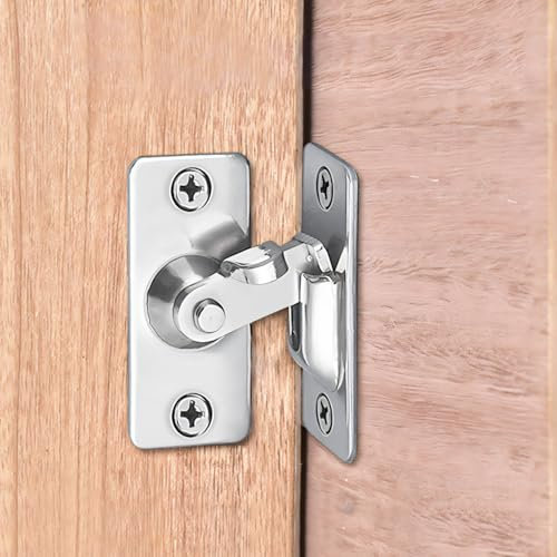 90 Degree Flip Barn Door Lock, Silver Door Lock Hasp Latch Stainless Steel Right Angle Security Door Latch Safety Bolt Lock for Bathroom Toilet Bedroom Door Window