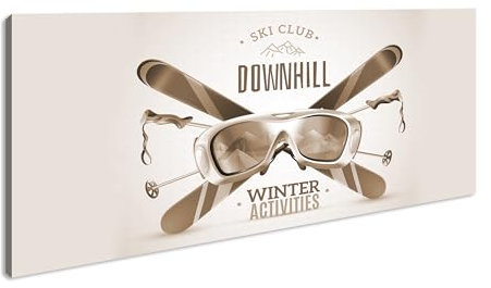 Dynamisches Ski-Club-Logo mit verspiegelter Brille. Panorama 80x40cm Effekt:Sepia XXL Kunstdruck Motiv auf Holzrahmen/Leinwandbild/Wandbild/Wohnzimmer Dekoration
