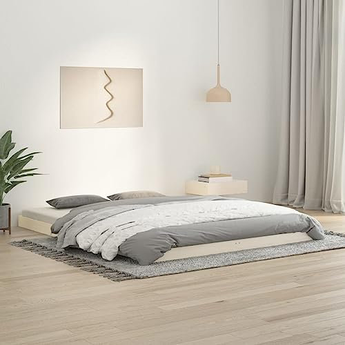 Natulvd Niedriges Plattform-Bettgestell, kleines Queen-Size-Bettgestell mit stabiler Lattenstütze, japanischer Stil, kein Boxspringbett erforderlich (Weiß, 150 x 200 cm)