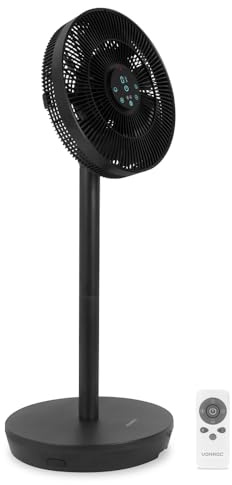 VONROC BREEZE Ventilatore senza fili Silenzioso – 24 Velocità, 3 Modalità – Touch & Telecomando – Oscillante, Portatile, da Tavolo o Pavimento – Ricaricabile e Compatto Nero