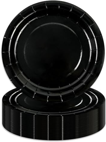 HiEnjoin 50 Stück Schwarz Pappteller 23cm | Dessertteller, Partygeschirr für Hochzeit Weihnachten Geburtstagsparty