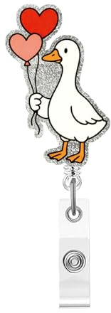 Valentine's Day Badge Reel with Alligator Clip Cute Goose Holding a Heart-Shaped Balloon Designs Retractable Badge Reel Romantic Valentines ID Badge Holder for Nurse Doctor Teacher Student Worker