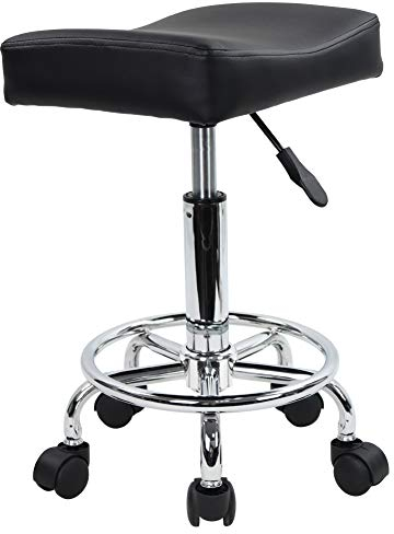 KKTONER Quadratischer Rollhocker Bürohocker höhenverstellbar 47-61cm aus PU-Leder Schwarz