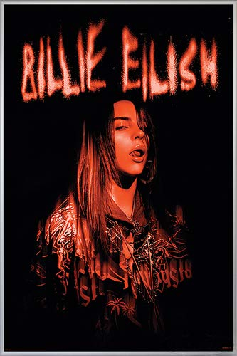 Close Up Billie Eilish Poster Sparks (93x62 cm) gerahmt in: Rahmen Silber matt