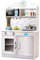 GYMAX Toy Kitchen with Microwave Oven, 2 Stoves, Double Door Cabinet, Sink, Bottles, Wooden Kids Chef Role Kitchen Payset (Silver)
