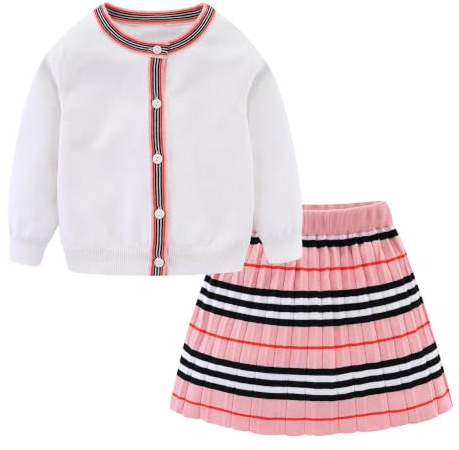 Mud Kingdom Süßes Kleines Mädchen Gerippter Strickjacke-Rock-Set im Schulstil