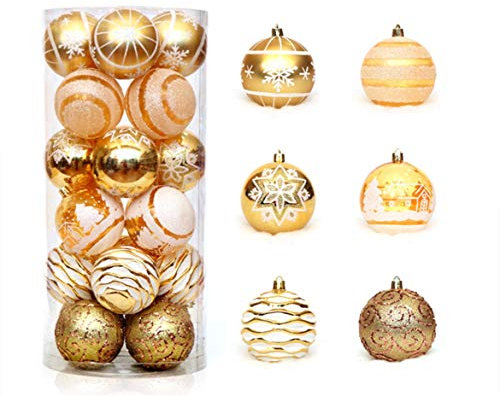 KiKom 2.36 24 Stück Weihnachtskugel Bruchsicher Gemalt Weihnachtsbaumdekoration Set Für Urlaub Hochzeit Weihnachtsdekoration 60mm (Gold)