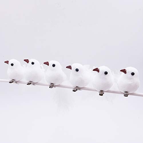 Shiwaki 12pcs Artificial Christmas Dove Birds Clip on Tree Ornaments White Feather Birds Ornaments DIY Craft for Wedding Decoration Party Accessories